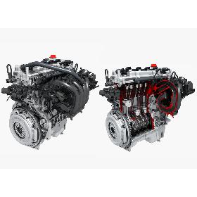 Complete engine and cutaway engine model